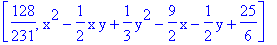 [128/231, x^2-1/2*x*y+1/3*y^2-9/2*x-1/2*y+25/6]